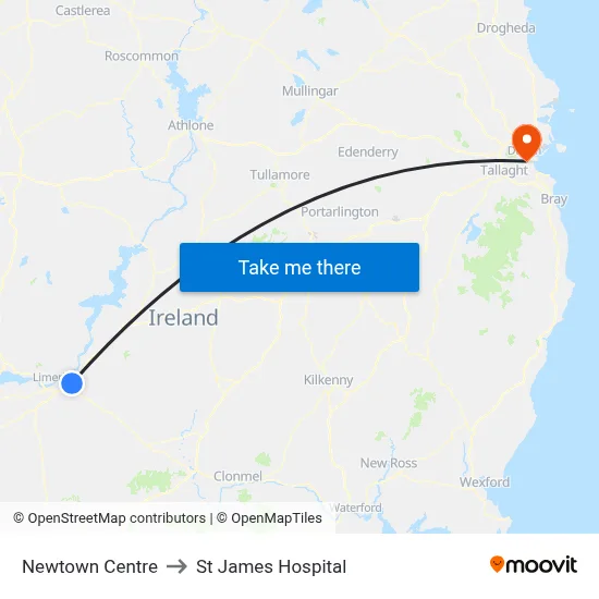Newtown Centre to St James Hospital map