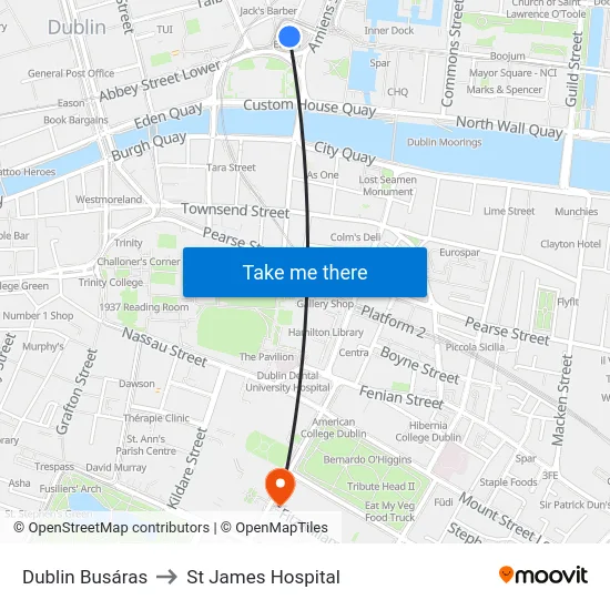 Dublin Busáras to St James Hospital map