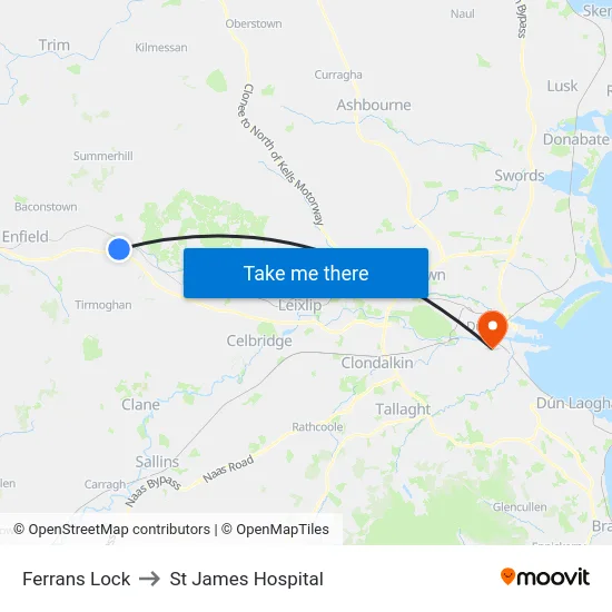 Ferrans Lock to St James Hospital map
