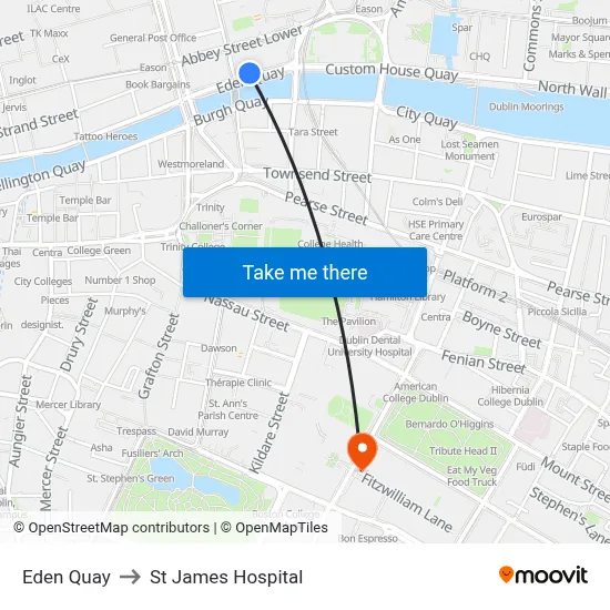 Eden Quay to St James Hospital map