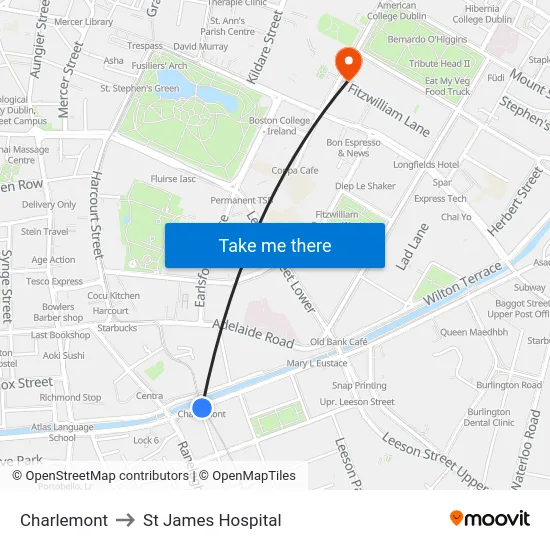 Charlemont to St James Hospital map