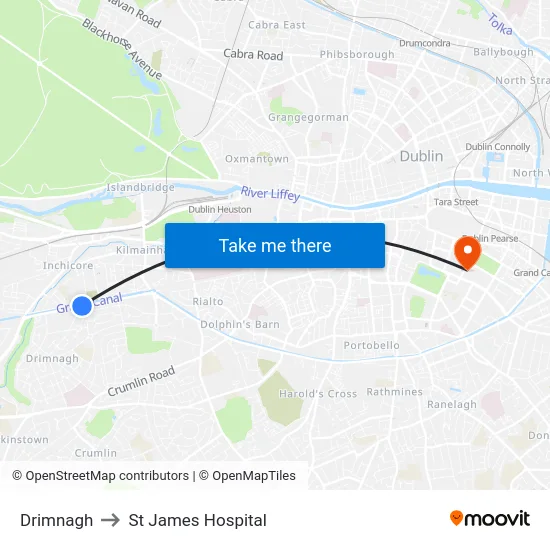 Drimnagh to St James Hospital map