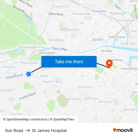 Suir Road to St James Hospital map