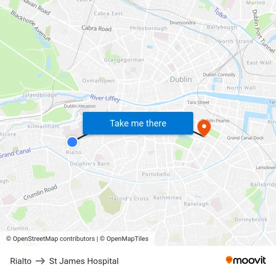 Rialto to St James Hospital map