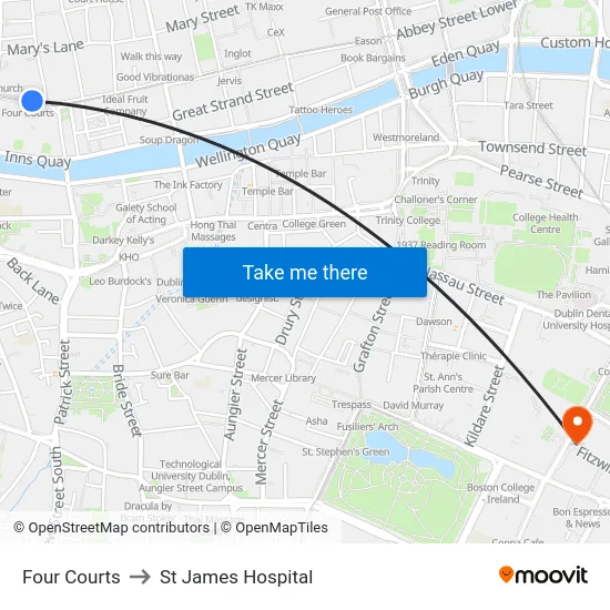 Four Courts to St James Hospital map