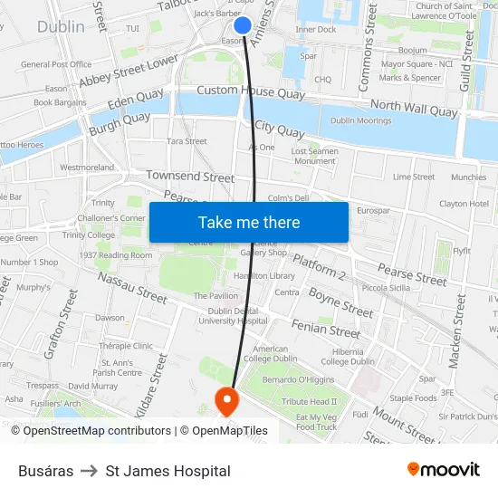 Busáras to St James Hospital map