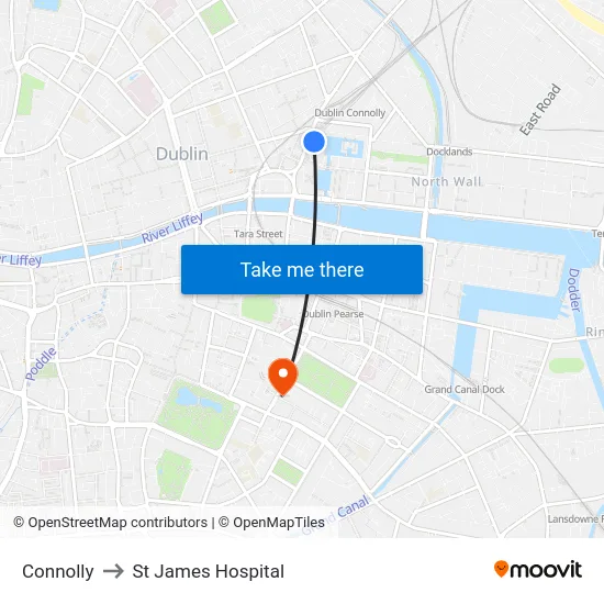 Connolly to St James Hospital map