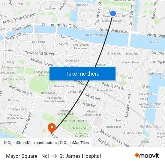 Mayor Square - Nci to St James Hospital map