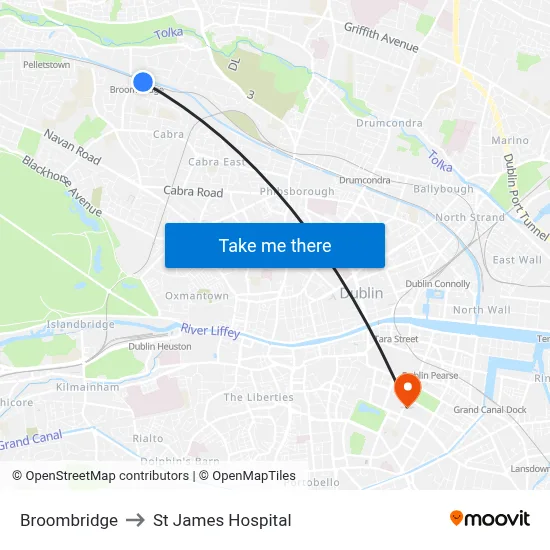 Broombridge to St James Hospital map