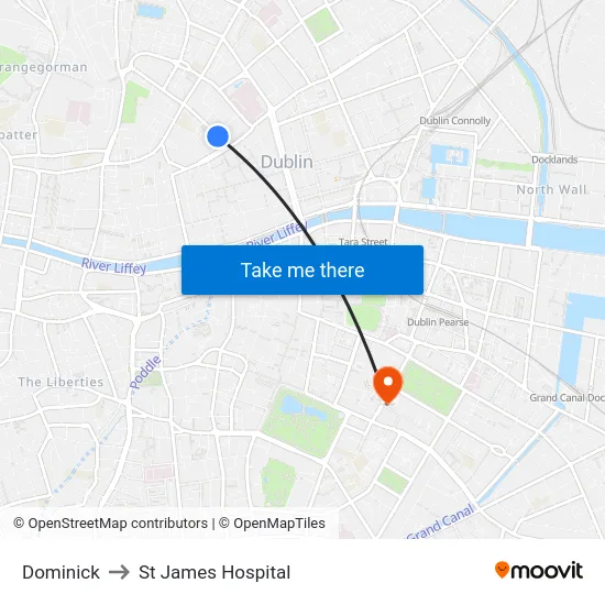 Dominick to St James Hospital map