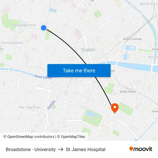 Broadstone - University to St James Hospital map