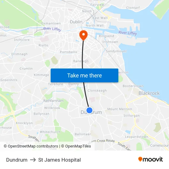 Dundrum to St James Hospital map