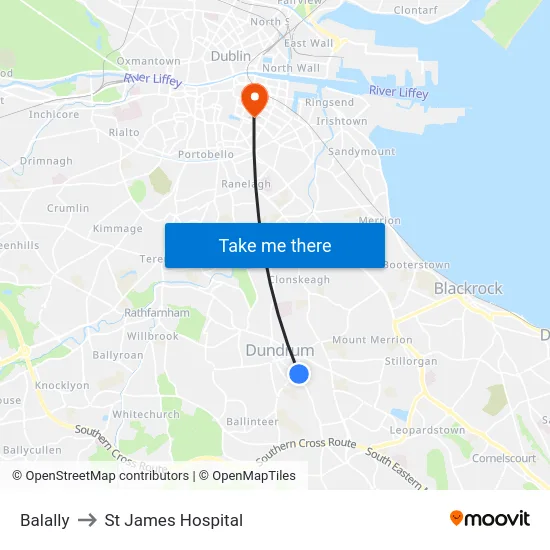 Balally to St James Hospital map