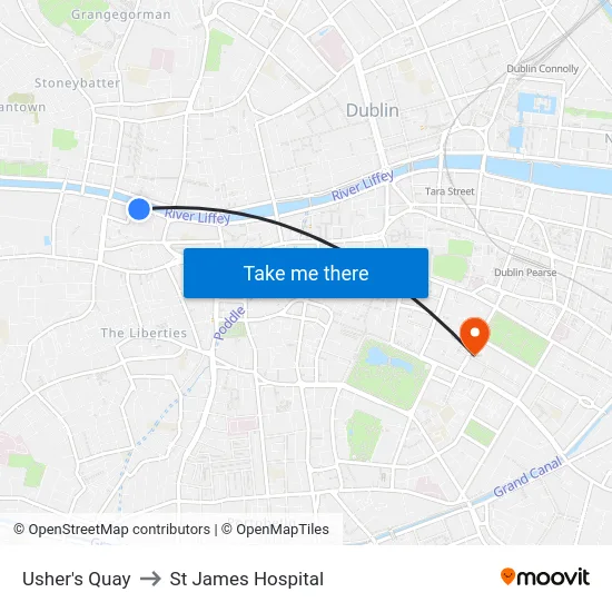 Usher's Quay to St James Hospital map