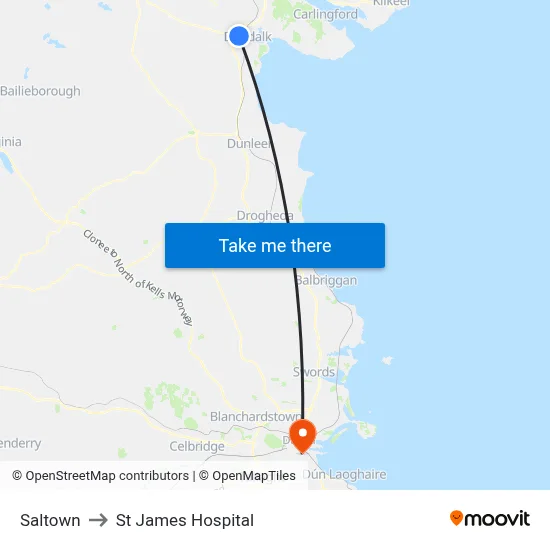 Saltown to St James Hospital map