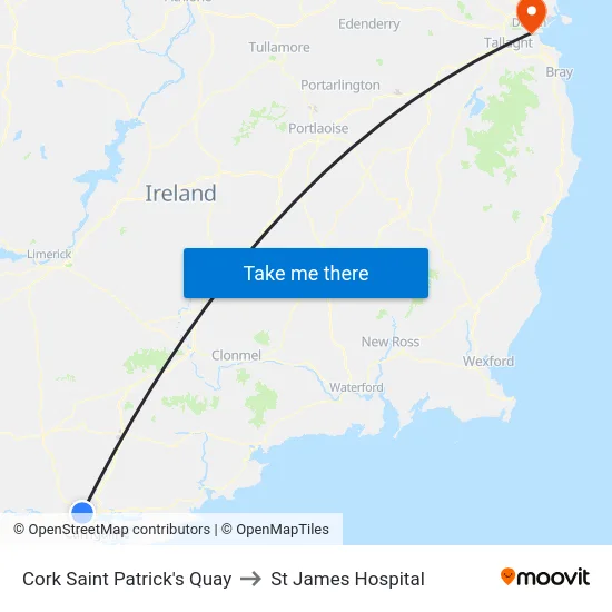Cork Saint Patrick's Quay to St James Hospital map