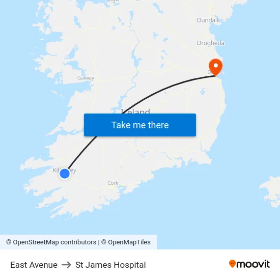 East Avenue to St James Hospital map