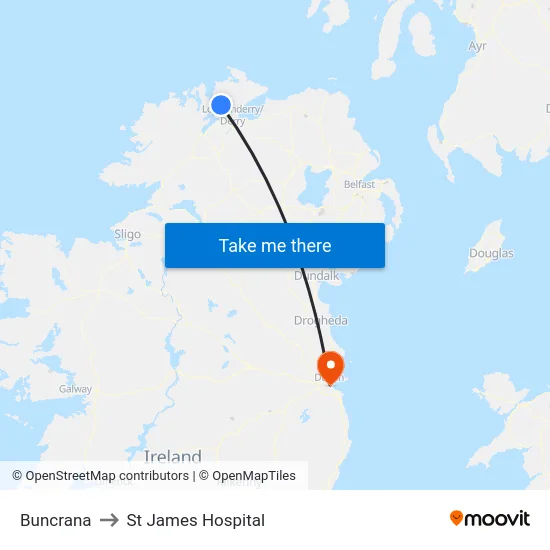 Buncrana to St James Hospital map