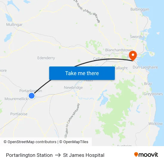 Portarlington Station to St James Hospital map