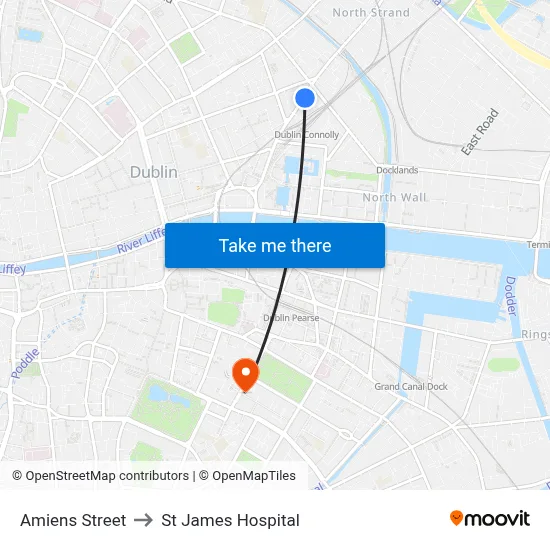Amiens Street to St James Hospital map