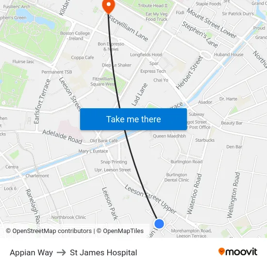 Appian Way to St James Hospital map