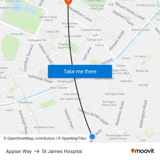 Appian Way to St James Hospital map