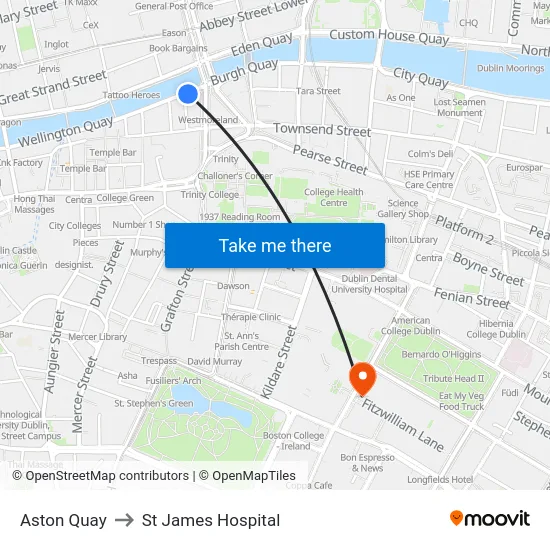 Aston Quay to St James Hospital map
