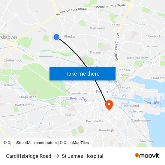 Cardiffsbridge Road to St James Hospital map