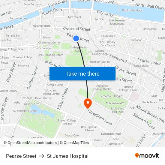 Pearse Street to St James Hospital map