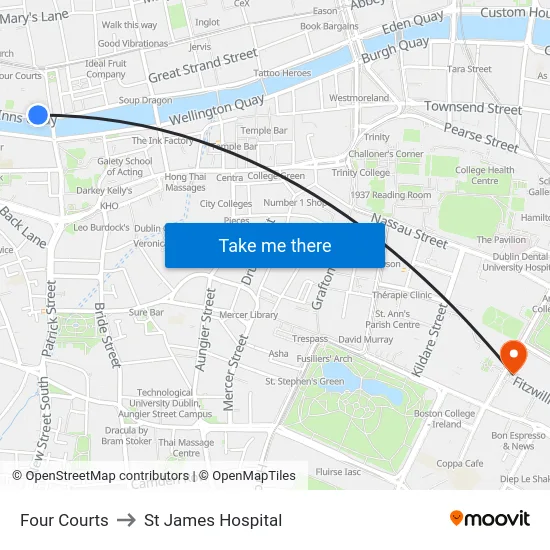Four Courts to St James Hospital map
