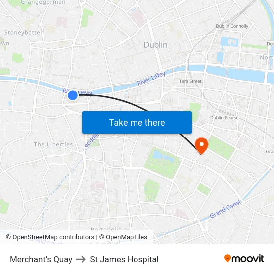 Merchant's Quay to St James Hospital map