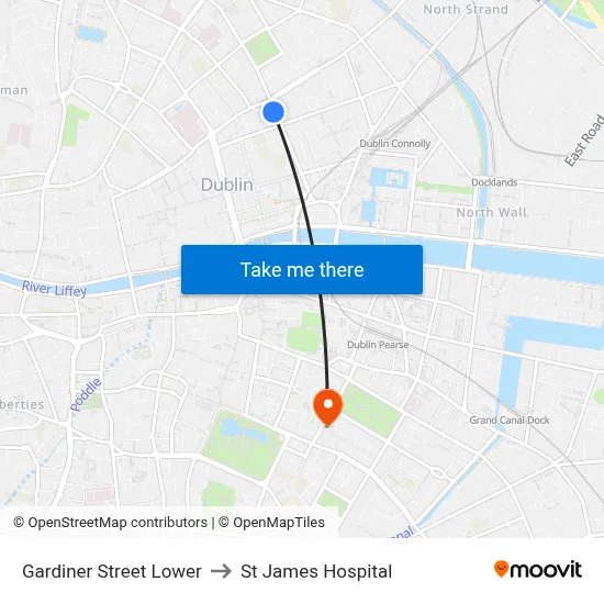 Gardiner Street Lower to St James Hospital map