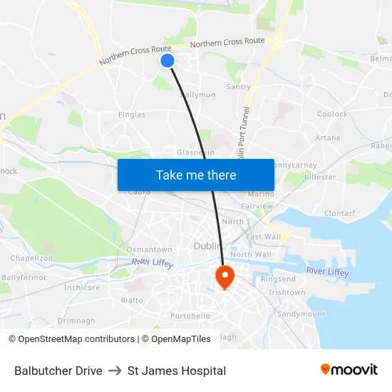 Balbutcher Drive to St James Hospital map