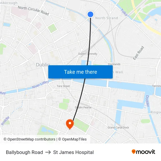Ballybough Road to St James Hospital map