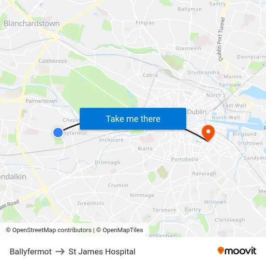 Ballyfermot to St James Hospital map