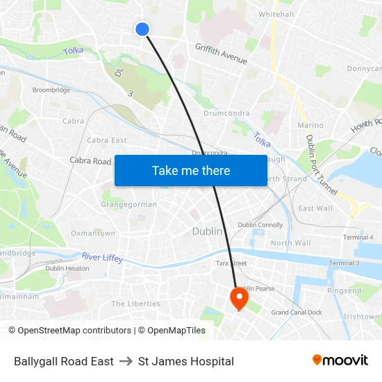 Ballygall Road East to St James Hospital map