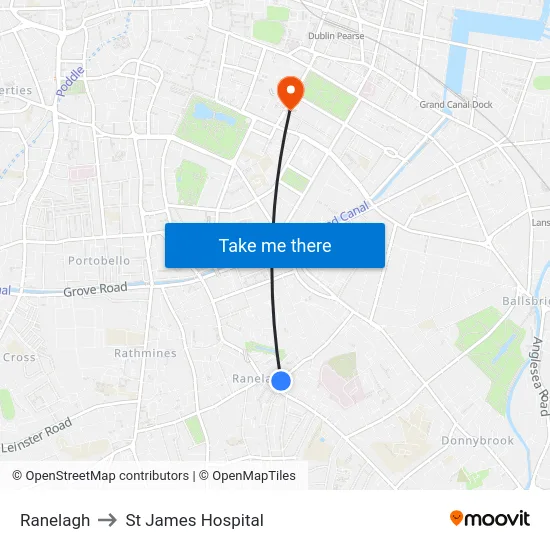 Ranelagh to St James Hospital map