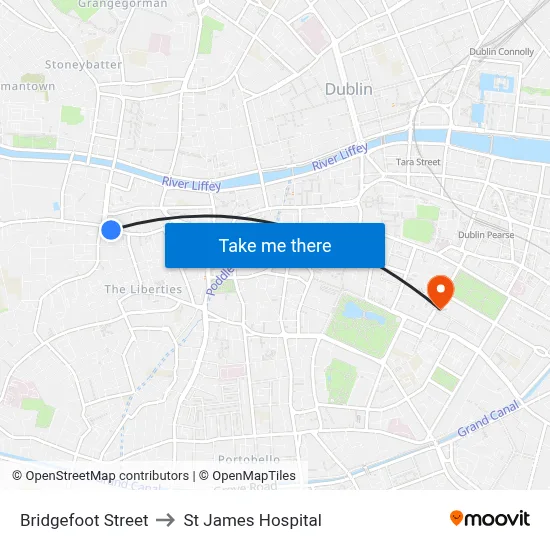 Bridgefoot Street to St James Hospital map