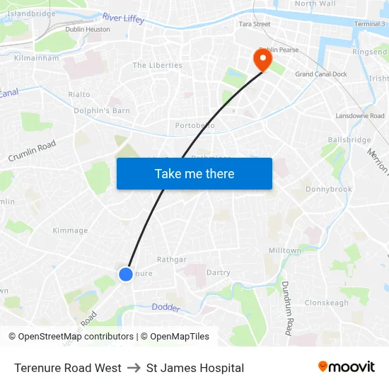 Terenure Road West to St James Hospital map