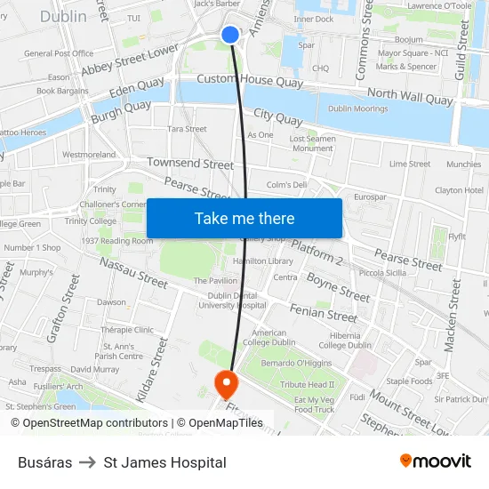 Busáras to St James Hospital map