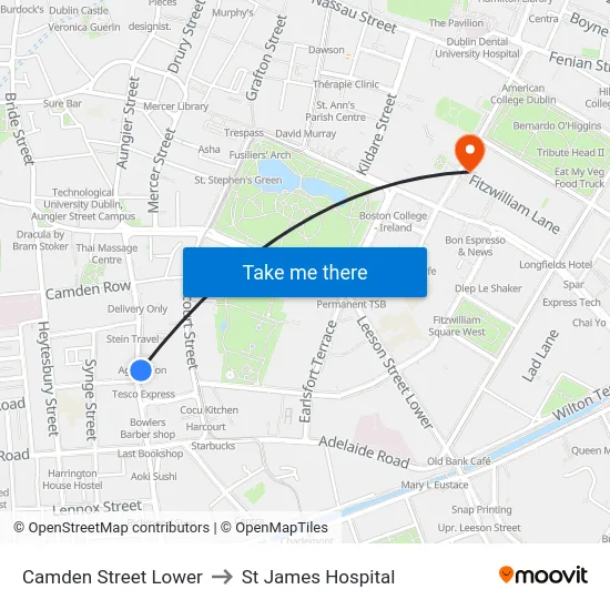 Camden Street Lower to St James Hospital map