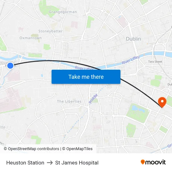 Heuston Station to St James Hospital map
