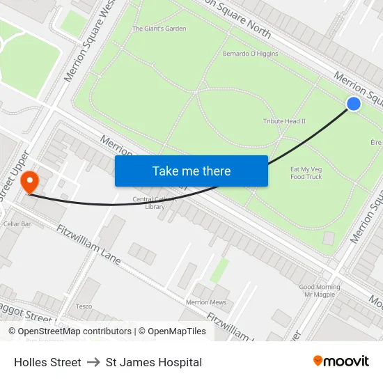 Holles Street to St James Hospital map