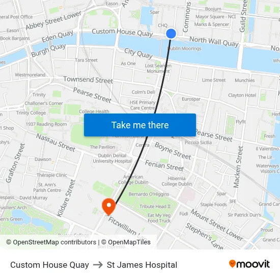 Custom House Quay to St James Hospital map