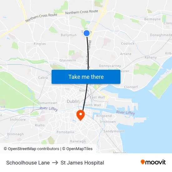 Schoolhouse Lane to St James Hospital map