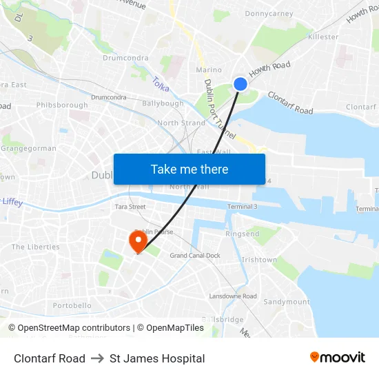 Clontarf Road to St James Hospital map