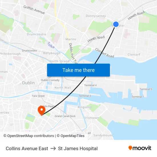 Collins Avenue East to St James Hospital map