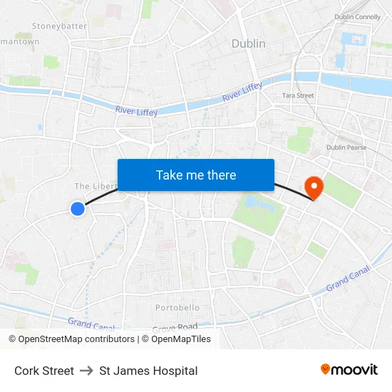 Cork Street to St James Hospital map
