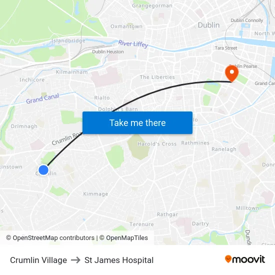 Crumlin Village to St James Hospital map