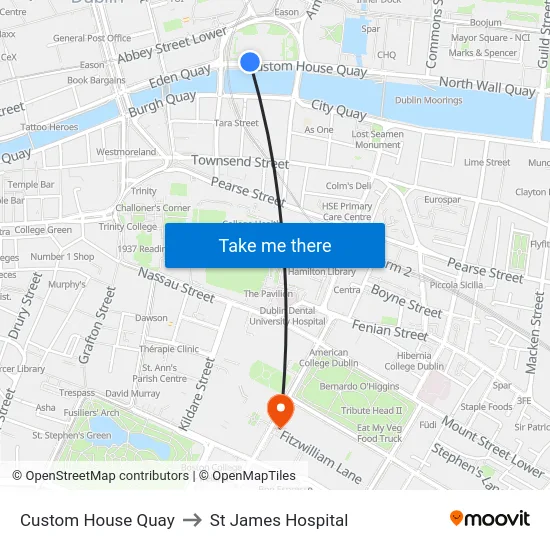 Custom House Quay to St James Hospital map